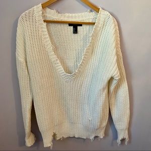 FOREVER 21 knit cream oversized frayed sweater